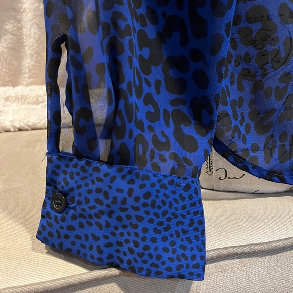 Women’s sheer blue and black leopard print blouse - Picture 8 of 10